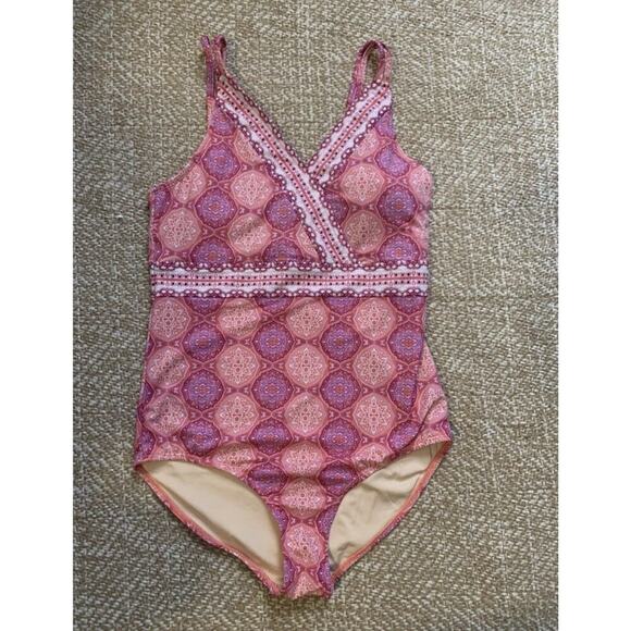 Cabana Life Talbots Pink Halter One Piece Halter Pink Sunrise Plaid Swimsuit Lg - Picture 7 of 7
